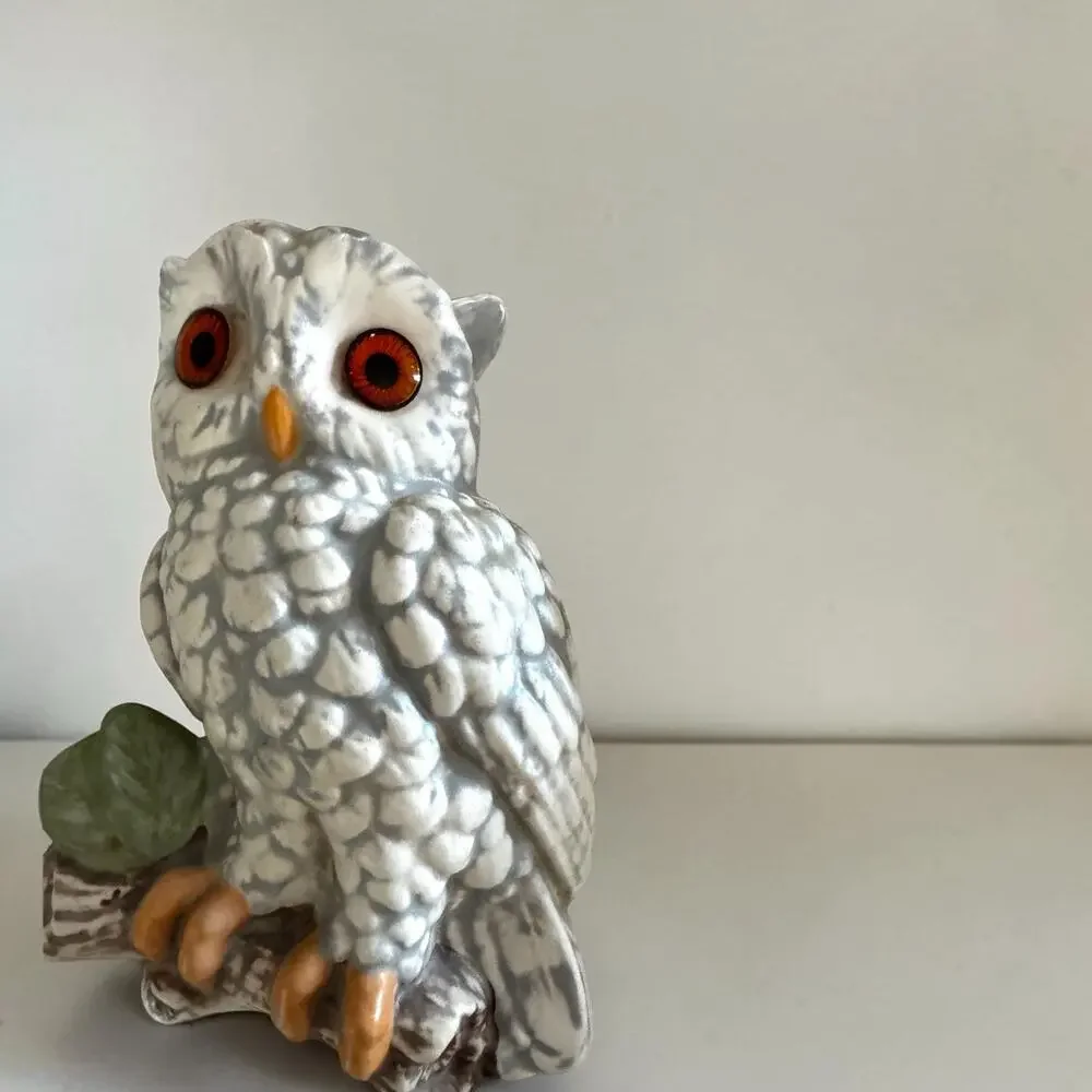 Vintage Ceramic Owl Wall Plaques Pair | Orange Amber Eyes | Mid Century Woodland